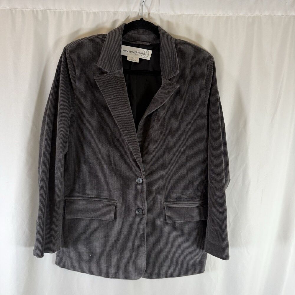 Treasure and Bond Blazer Women's XS Grey Corduroy Collared Long Sleeve Button